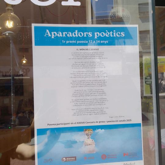 Poesia premiada en la categoria de 12 a 14 anys que es pot veure a Cal Llibreter. Foto cedida