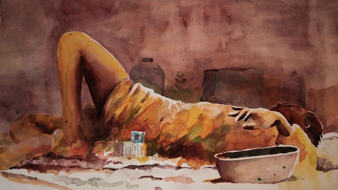 Una pintura d’Osama Khalid, actor i pintor del Sudan acollit per Artists at Risk a Barcelona. Foto cedida